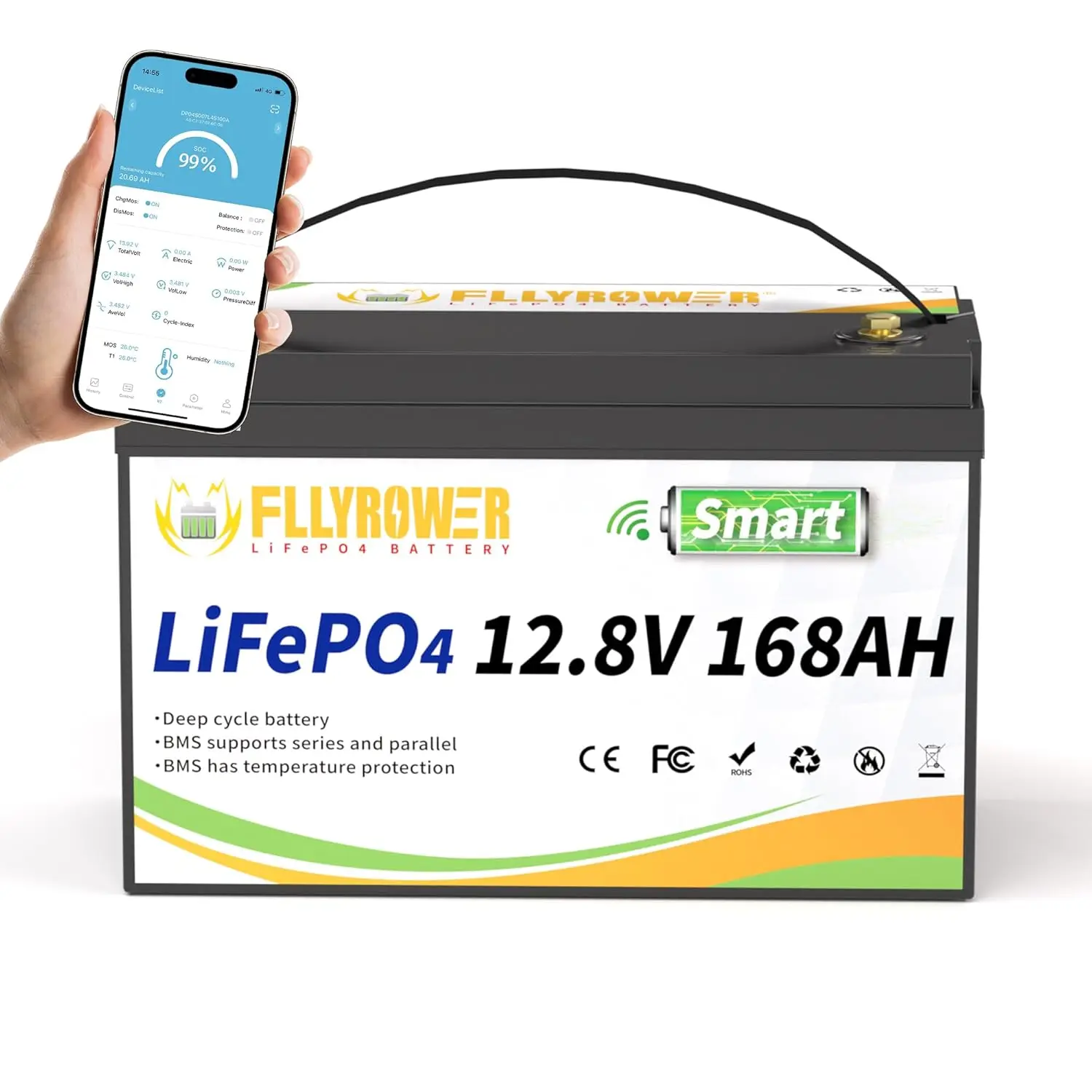 

12V 168Ah LiFePO4 Battery Smart BMS 17000 Deep Cycles Grade A Cells Marine RV Solar Golf Cart Off-Grid, Custom