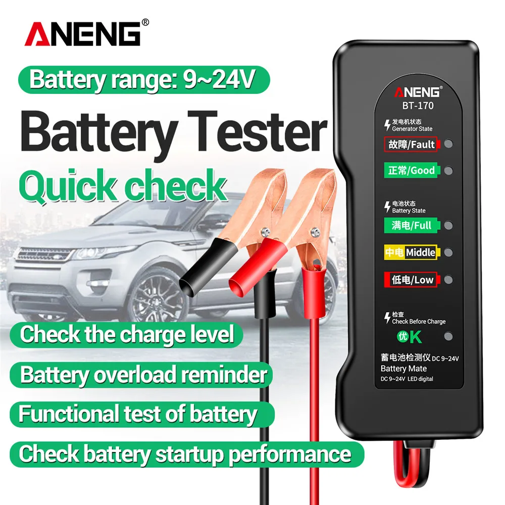 ANENG BT-170 9-24V Car Battery Tester 12V LED Alternator Fault Detector Portable Auto Battery Analyzer for Car Motorcycle Truck