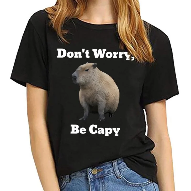 Capybara Don'T Worry Be Capy Printing T-Shirt Fashion Unisex Short Sleeve Summer Cool Hip Hop Top Tee