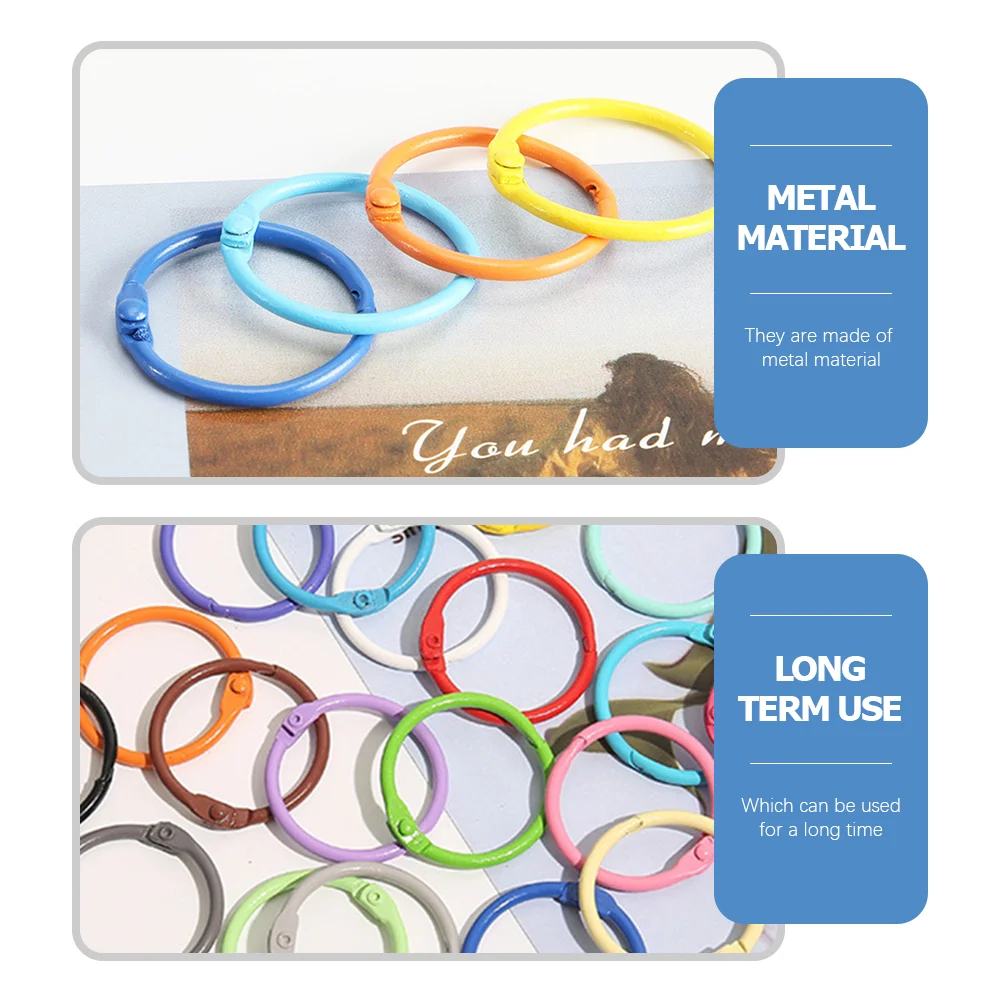 50 Pcs Manual Binder Ring Office Keychains Large Rings Metal Gold Book Accessory