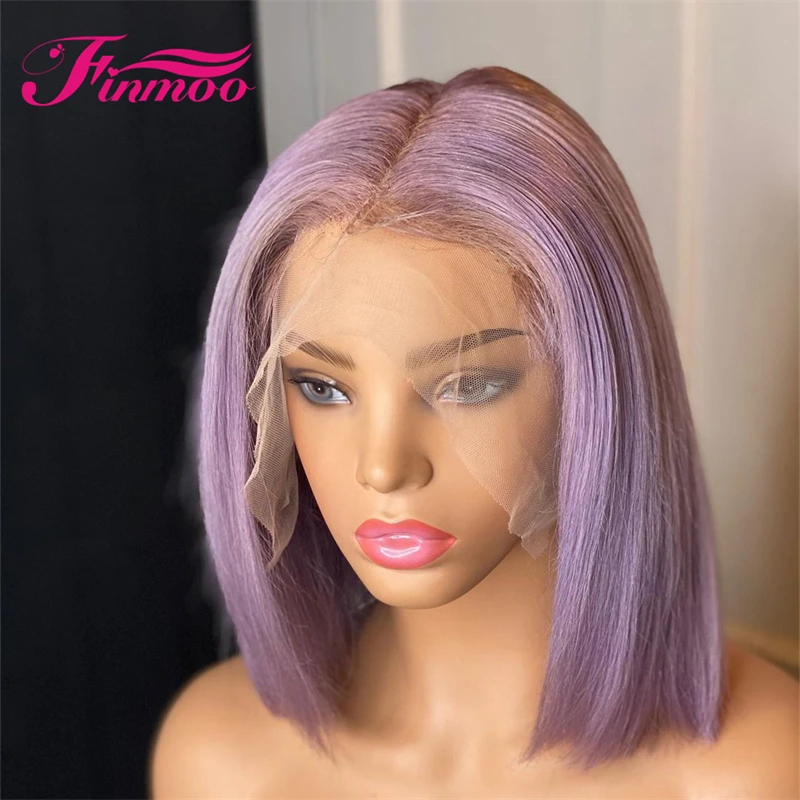 

Purple Short Lace Front Bob Wig Transparent Lace Wig Pre Plucked Hairline With Baby Hair 13x4 Lace Front Wig Brazilian Hair