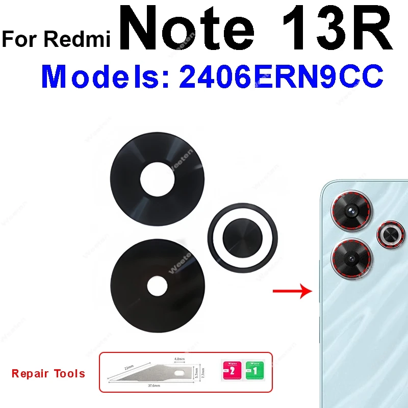 Стеклянная линза задней основной камеры с клейкой наклейкой для Redmi Note 13 13R 14 Pro + Turbo 3 Turbo 4, запасные части для телефона
