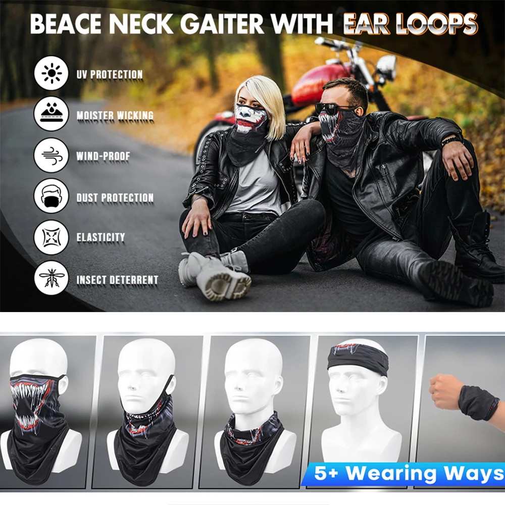 Venom Half Mask Riding Halloween Neck Gaiter Biker Bandana Windproof Balaclava Masks Protective Face Cover Cycling Snood Summer