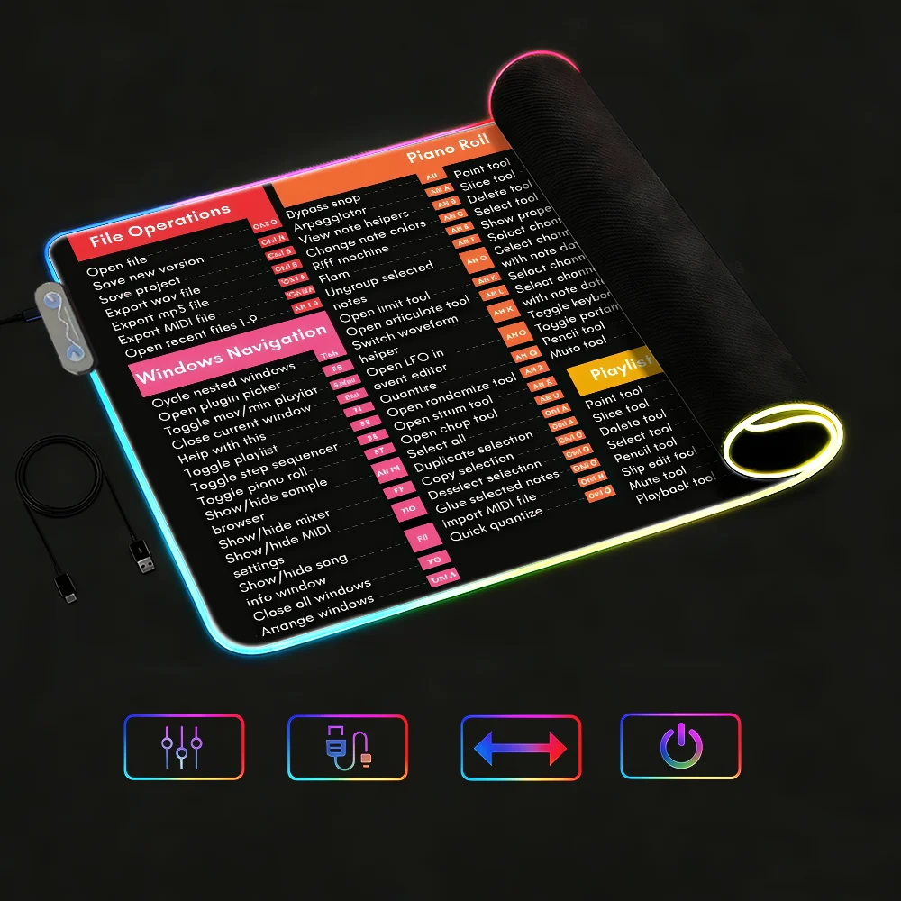 

Word Excel PPT Shortcuts Mouse Pad RGB LED Non-slip Desk Mat Rubber Gaming Accessories Large XXL Computer Office Keyboard carpet