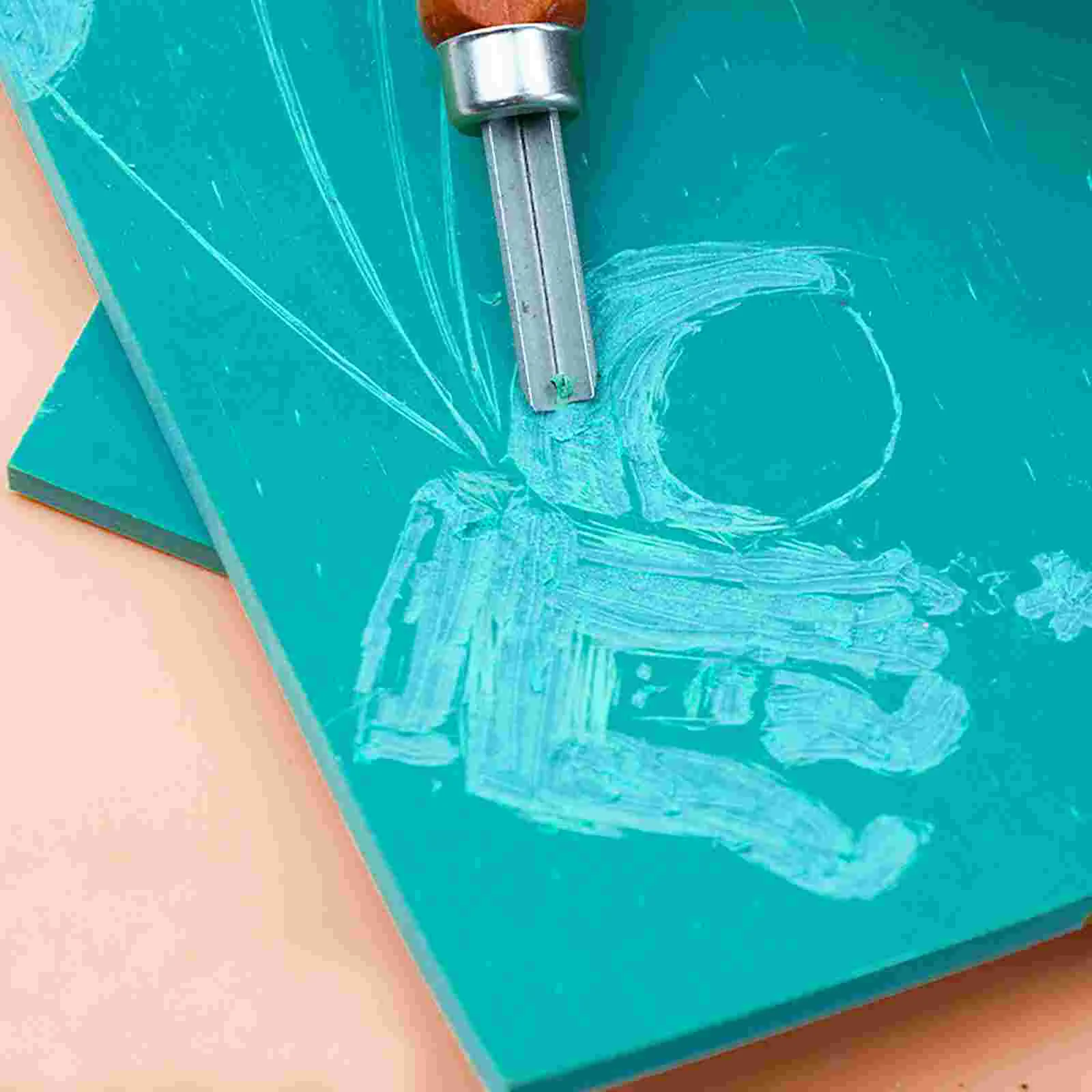 Mini Linoleum Block Engraving Rubber Sheet Kids Crafts Printmaking Plate Carve Kit Green Printing Ink Child