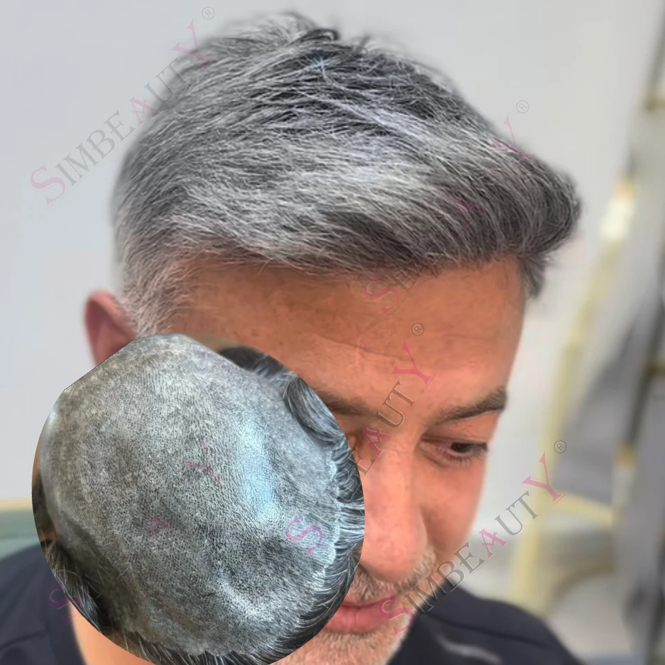 

1B20 1B101B50 1B65Long Last System Natural Hairline Grey Black Brown 100% HumanHair Male Wig Strong PU Durable Men Toupee Hair