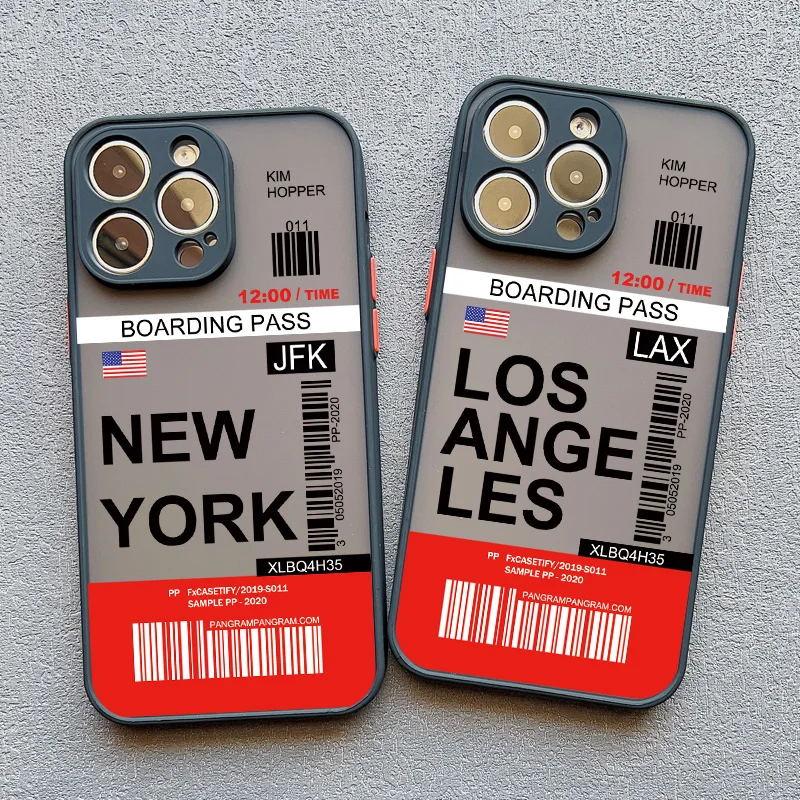 INS Fashion Design New York Seoul Tokyo Boarding Pass Ticket Phone Case for iphone XS X XR 13 12 11 14 15 Pro Max 7 8 Plus Cover