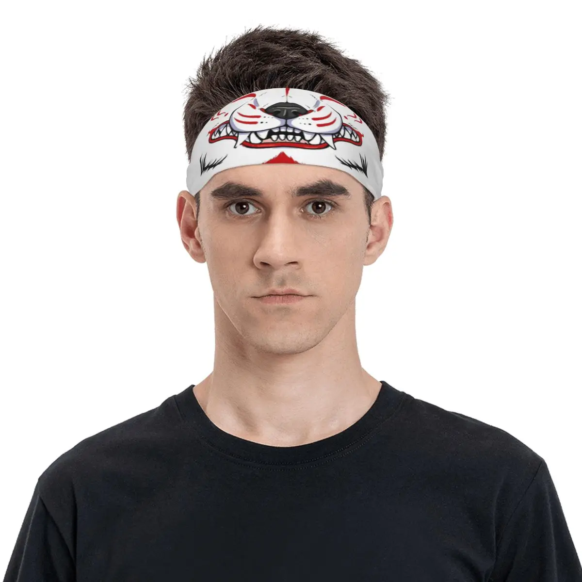 Oni Demon Kitsune Grin Workout Sweatband donna uomo Fox Aunumart Japanese Sweat Headband Yoga Head Sweat Bandage Hair Sweat Band