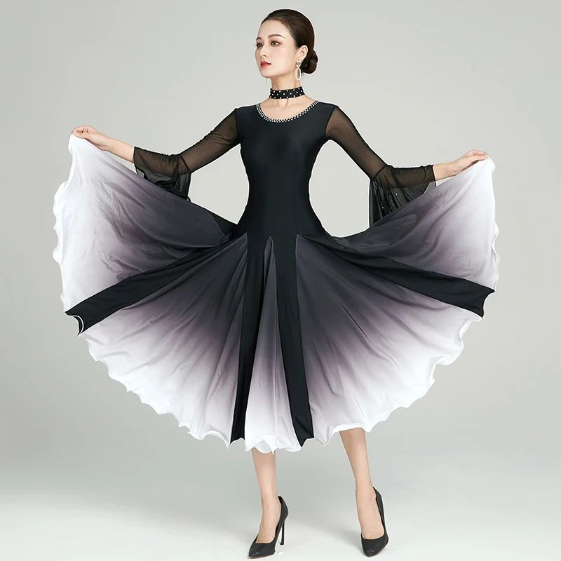 2024 New Women's Ballroom Dance  Dress Standard Waltz Performance Clothes Lotus Leaf Sleeve Modern Practice Wear Costumes