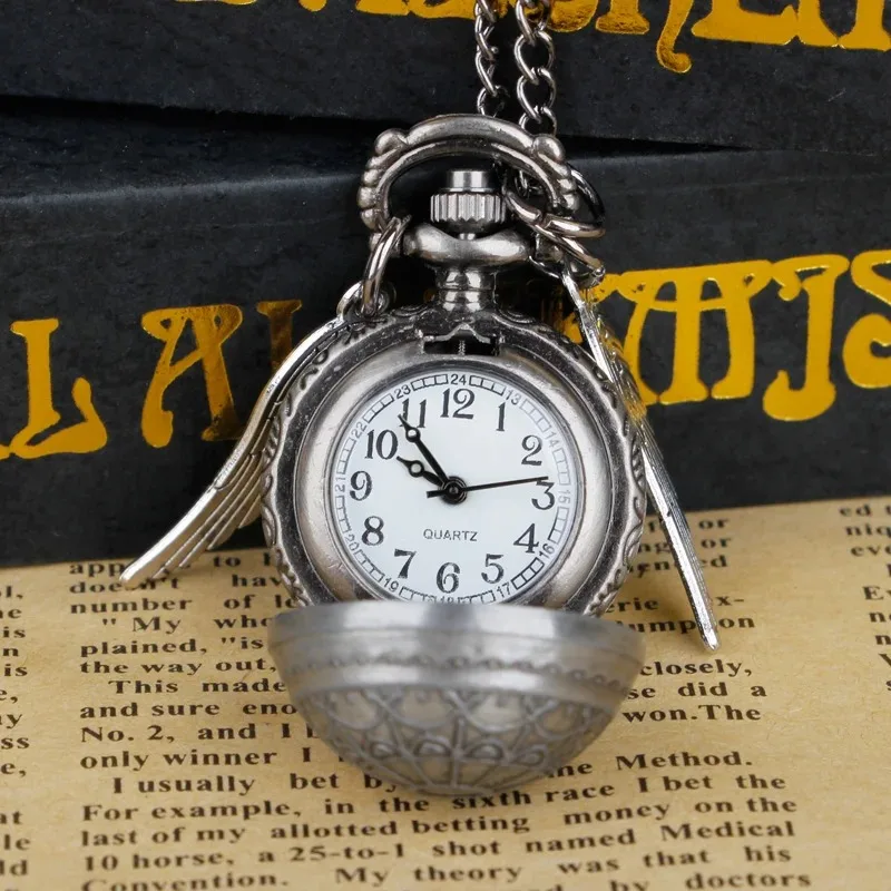 그레이 빈티지 윙 볼 플랩 포켓 시계 절묘한 목걸이 펜던트 Fob 체인 빈티지 Steampunk 포켓 시계 남성 여성 매직