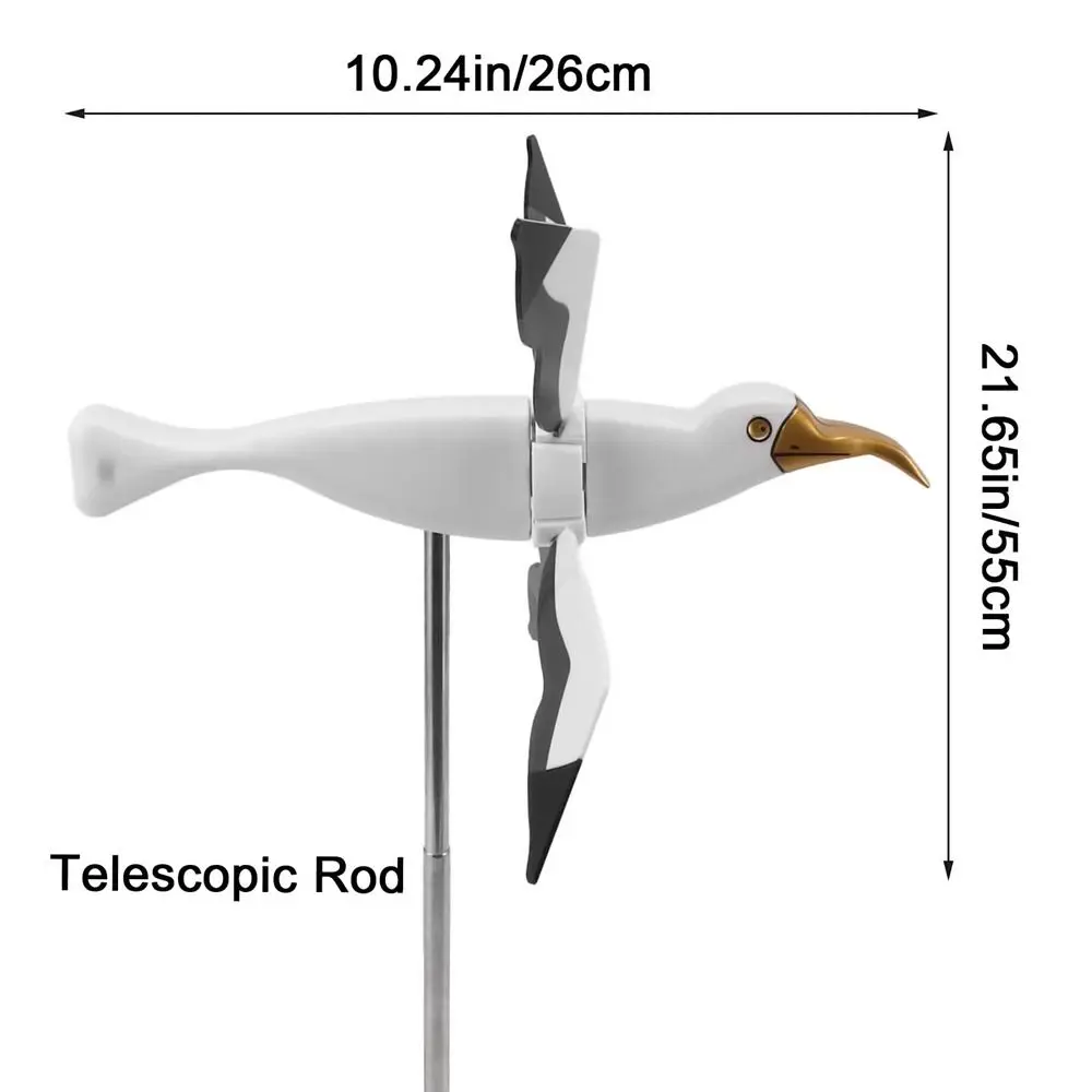 Weatherproof Seagull Windmill Fade Resistant Decorative Bird Wind Spinners Plastic Stable Bird Shape Windmill Spinners Outdoor