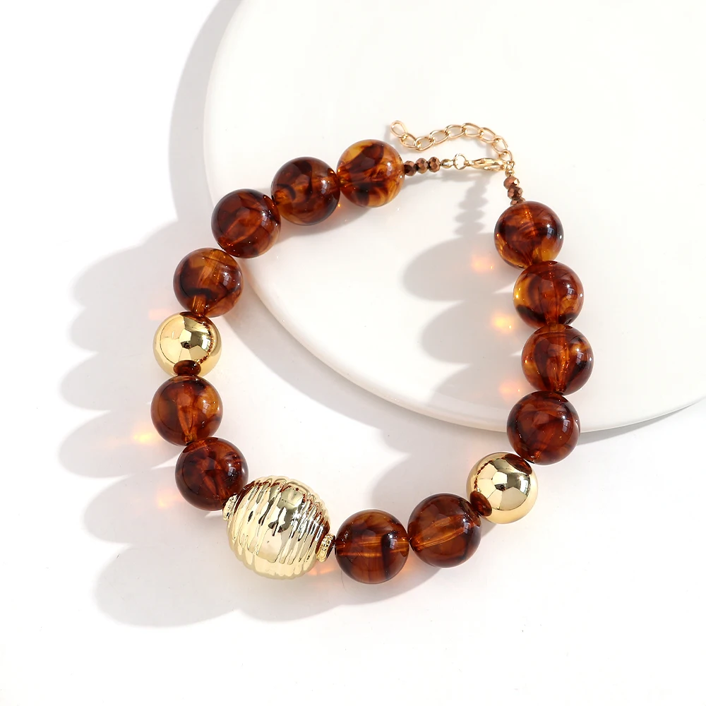Vintage große runde Acrylperlen-Choker-Halskette, übertriebene große geometrische Kugelperlen-Halsketten, Statement-Schmuck, Geschenke – Detail 7
