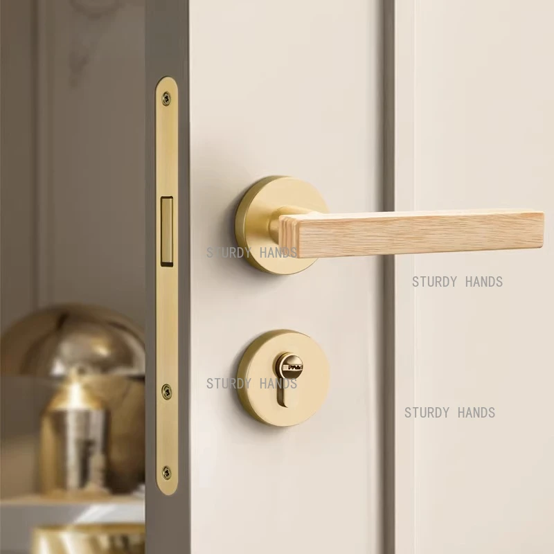 1 set of metal+solid wood indoor silent room door lock Chinese retro bedroom bathroom wooden door lock