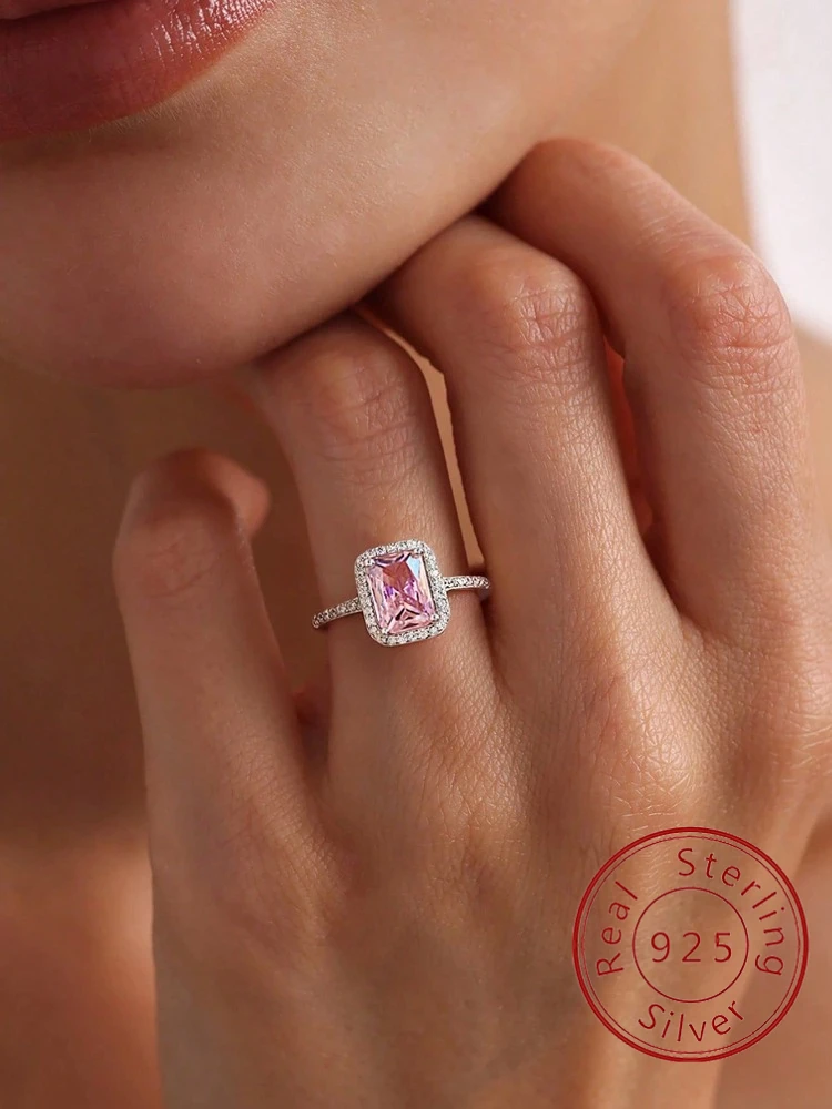 925 Sterling Silver Simplicity Fashionable Square Zircon Ring For Women Engagement Wedding Luxury High Quality Fine Jewelry
