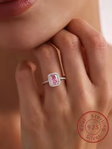 925 Sterling Silver Simplicity Fashionable Square Zircon Ring For Women Engagement Wedding Luxury High Quality Fine Jewelry