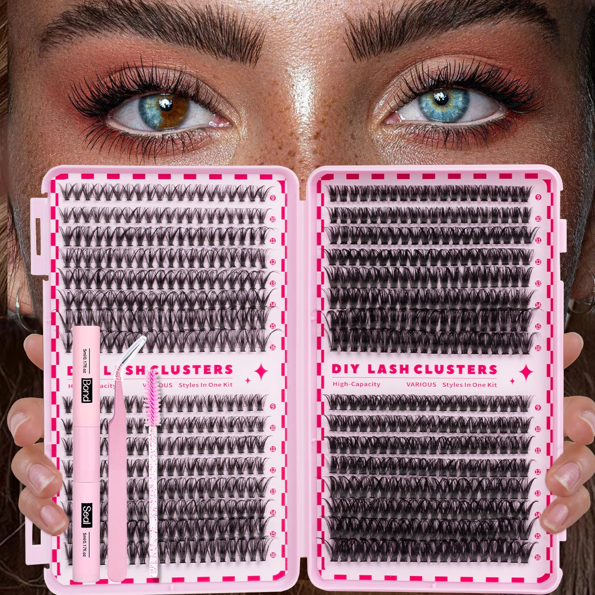 DIY Lash Extension Kit Lash Clusters Large Capacity Thick Eyelash Clusters With Lash Bond Seal Brush Tweezers Makeup