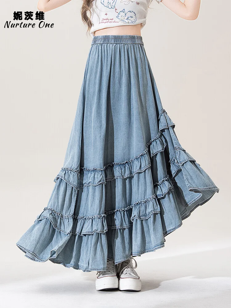 

TIYIHAILEY женская джинсовая юбка в стиле «рыбий хвост» в стиле русалки, длинная макси, джинсы с оборками, винтажная новая мода, S-L, синяя, черная, нерегулярная