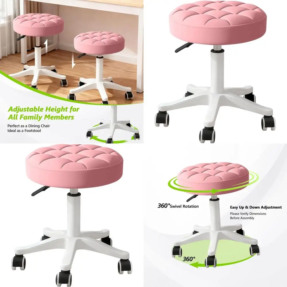 

Adjustable Height Rolling PU Leather Stool, Comfortable Armless Chair with Wheels for Home, Office, and Salon Use