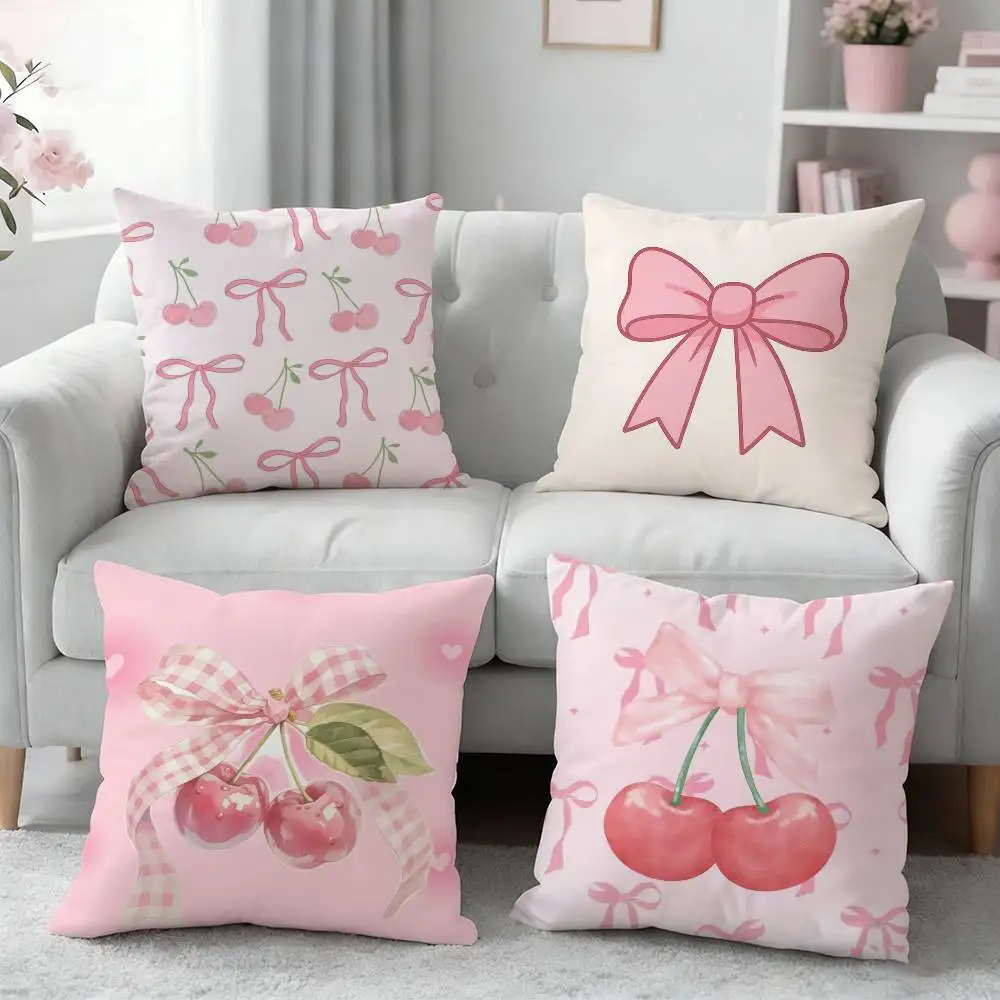 

Pink bow cherry pattern Pillow Case for Sofa Living Room Home office Decor Protective Cover