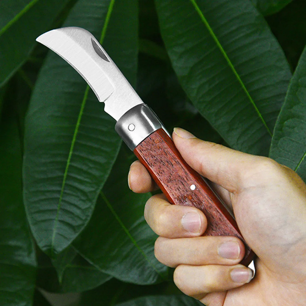 Grafting Knife Hand Forged Blade Boning Knife BBQ Slicing Meat Fruit Kitchen Knives Wood Handle Stainless Steel Folding Knife