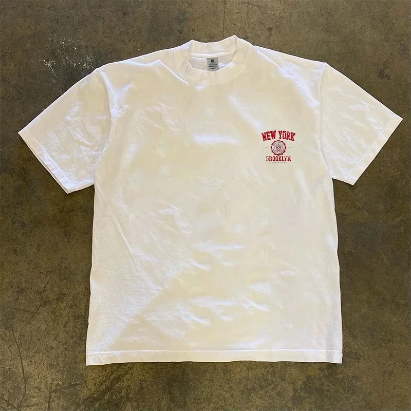 Loose Fit Cotton T-Shirt Short Sleeve Double Thread Pure Cotton American Retro Style Couple's Tee for Men And Women