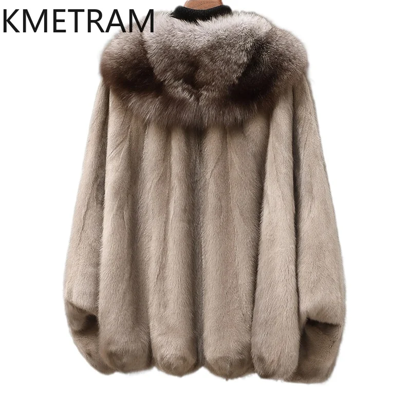 100% Mink Fur Jacketผู้หญิงหรูหราแขนค้างคาวสีเทาขนสัตว์จริงฤดูหนาวเสื้อผ้าFurryแจ็คเก็ต 2025 ฟ็อกซ์ขนสัตว์ба