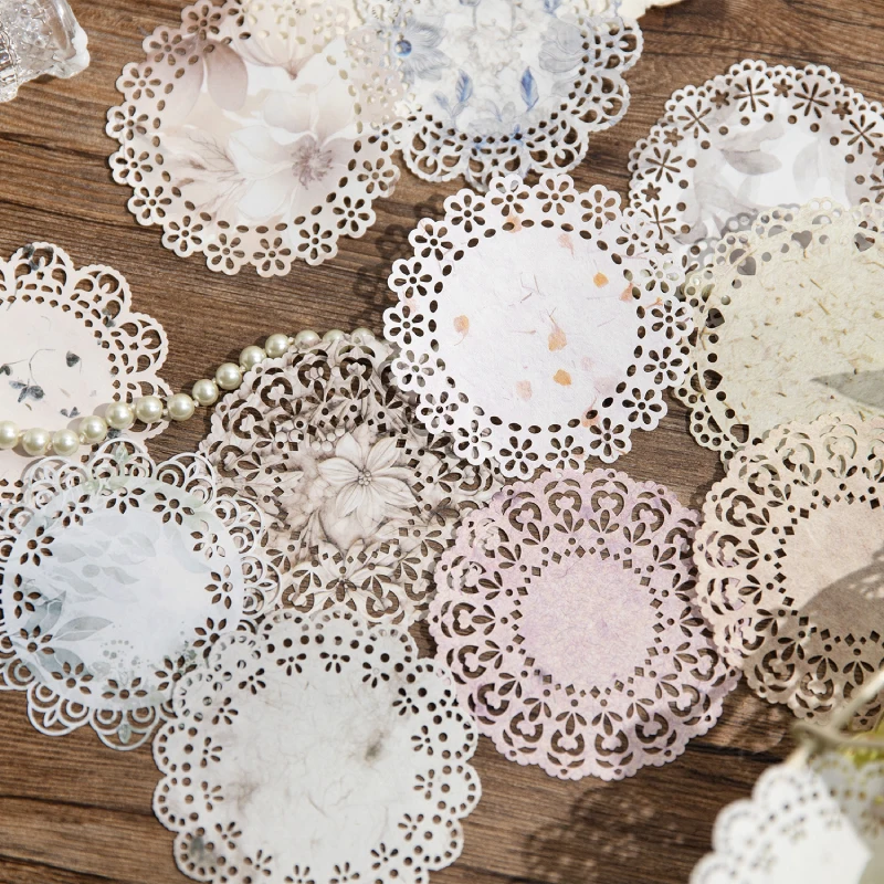 JIANQI 10 pcs Vintage Hollow lace Stickers pack Decorative Scrapbooking Diary Album hand made junk journal supplies