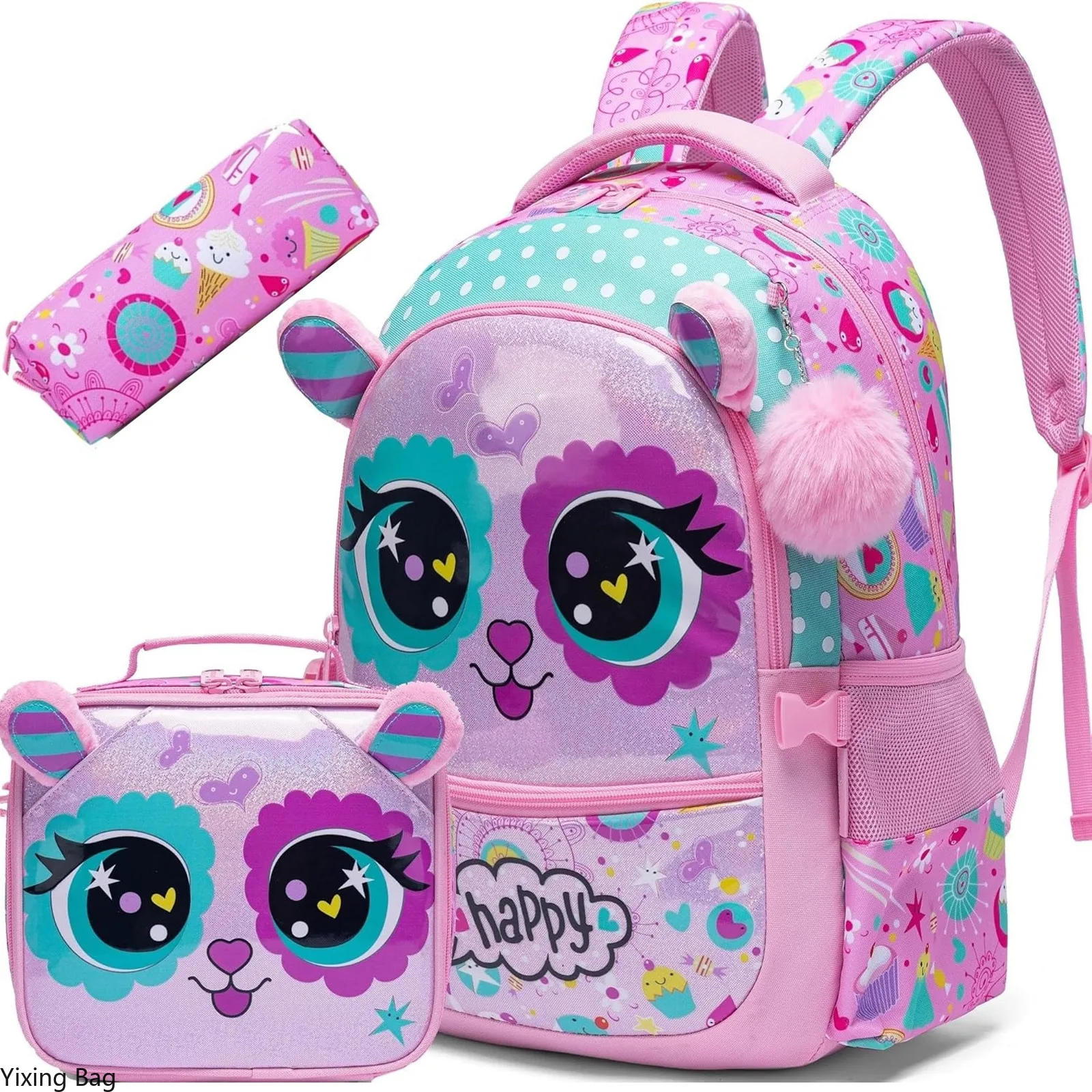 

Backpacks for Girls 3 in 1 School Backpacks with Lunch Box Pencil Case for Elementary Students Kids Travel Bag Cute Bookbag Set