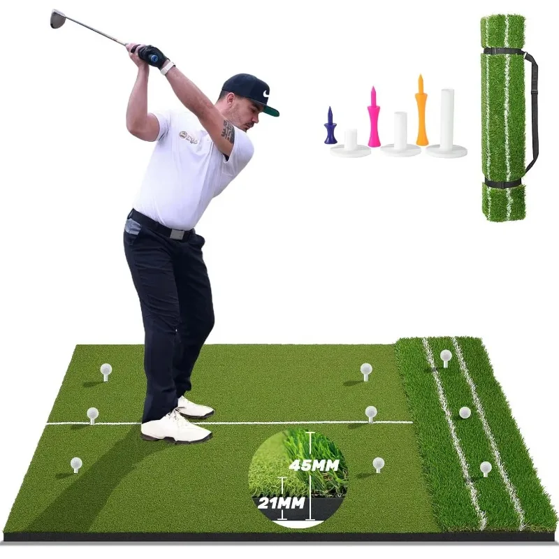 Factory direct sales double white line golf batting mat double artificial grass swing practice wholesale