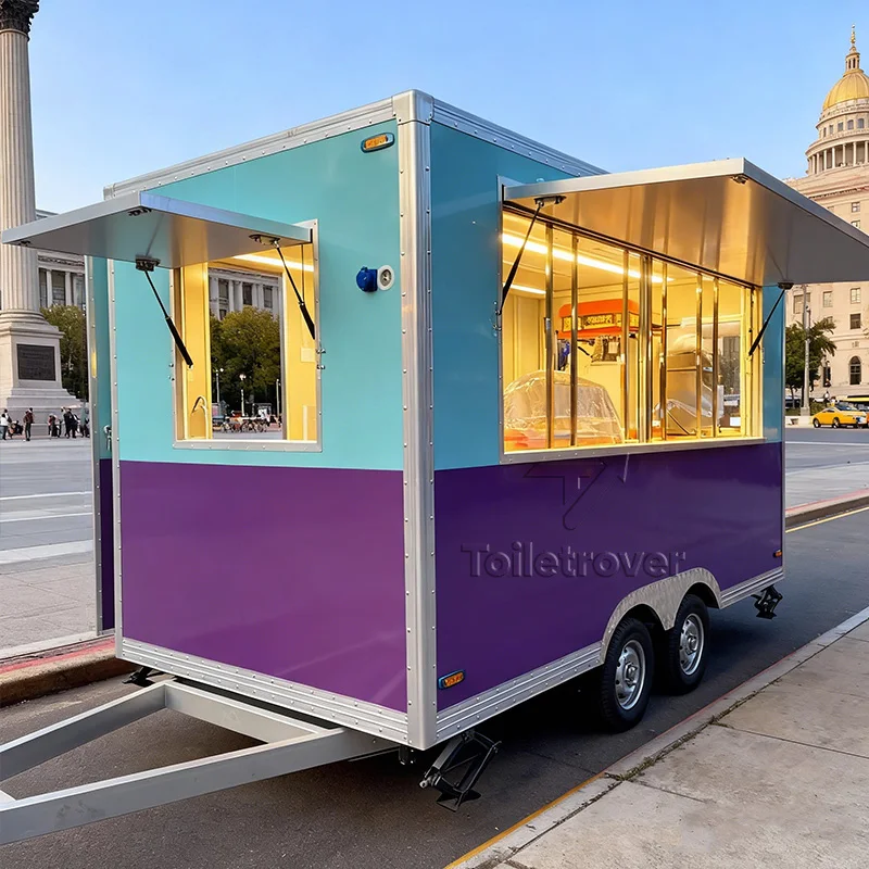 

Винтажный коммерческий фуд-трейлер для блинов, фуд-трейлер для мороженого и выпечки, фиолетовый фуд-трак с полным кухонным оборудованием