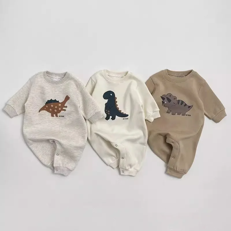 

Cute Dinosaur Print Newborn Long Sleeve Fleece Jumpsuit For Boy Girl Toddler Thick Clothes 2025 Winter New Baby Warm Romper