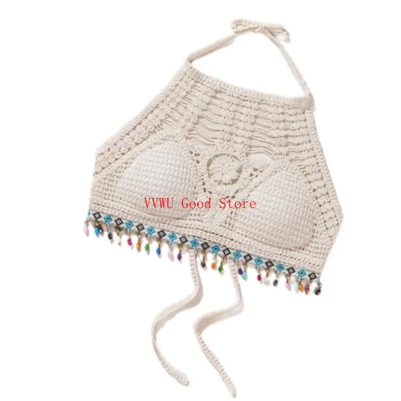  Women Summer Cotton Halter Neck Strappy Camisole Cut Out Back Crochet Bralette