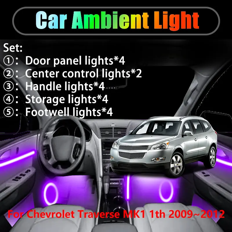 

Для Chevrolet Traverse MK1 1th 2009~2012 2/18 в 1 Автомобильное окружающее освещение Светодиодные внутренние светодиодные фонари багажника USB RGB Ensemble Streamer