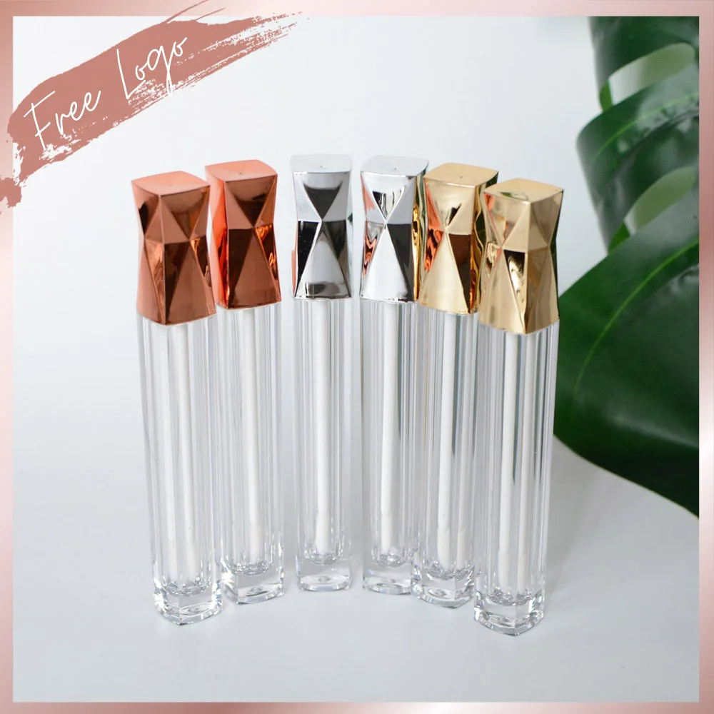 Empty Lip Gloss Wand Tubes Gold/Rose Gold/Sliver Cap Refillable 5ml Container Custom Logo Cosmetic Packaging Vials Wholesale