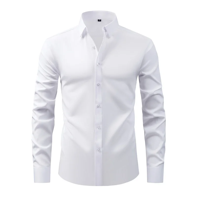 6xl New Outdoor Solid Color Men Shirt Long Sleeve Slim Fit Non-iron Micro Stretch Formal Business Work Shirt Men Long Sleeves