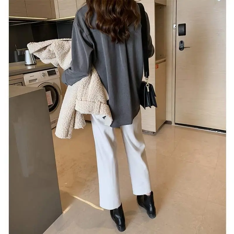 Korean Women\'s 2024 Spring Autumn New Splicing Polo Collar Button Pocket Fashion Solid Loose Casual Long Sleeve Blouses Shirts