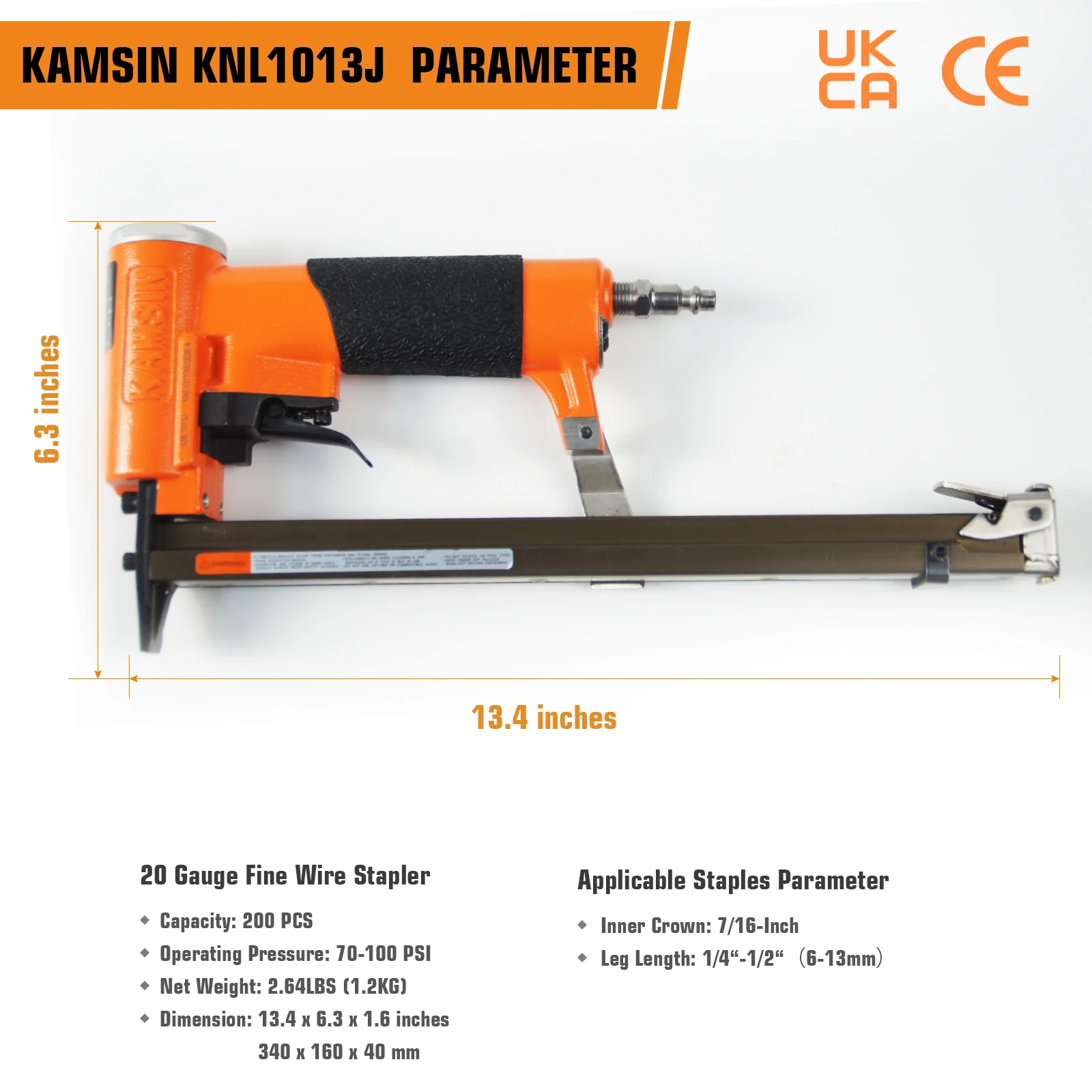 1013 Pneumatic Upholstery Stapler KNL1013J 20 Gauge Stapler with 1/4 to 1/2-Inch Leg Length Fine Wire Stapler