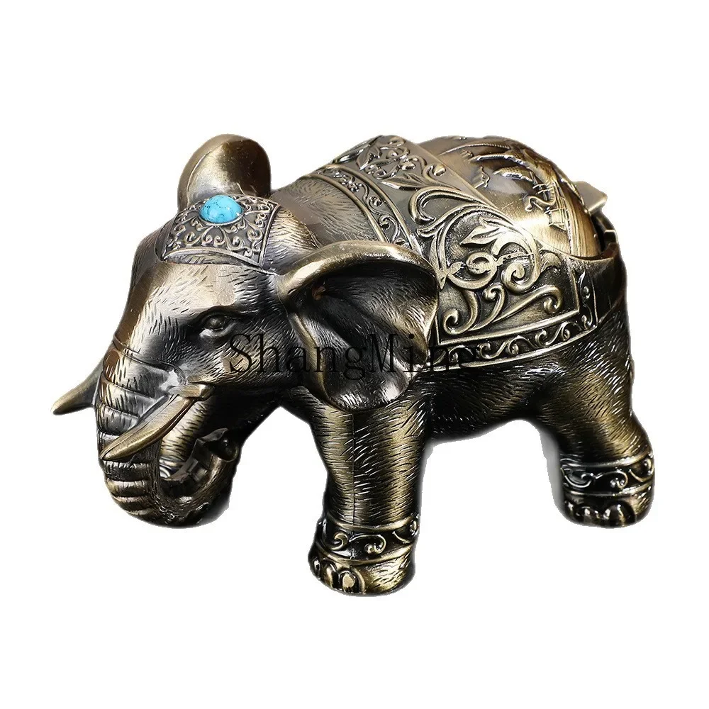 CL Elephant ashtray Metal ashtray Large ashtray with lid Household anti-fly ash ornament