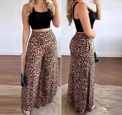 Two Piece Sets Women Outifits 2024 Summer Fashion Sleeveless Crop Tank Top & Casual Leopard Print Wide Leg Pants Set