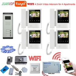 TUYA-Kit de intercomunicador para el hogar, Monitor Wifi inalámbrico a Color de 4,3 pulgadas, videoportero con aplicación inteligente, bloqueo de Control de acceso RFID, 2/3/4/5/6/8 líneas