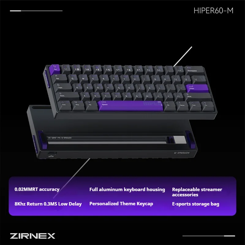 ZIRNEX HIPER60-M All Aluminum Magnetic Axis Keyboard 61keys 0.02rt Customized RGB High Performance Gaming Keyboard Gifts