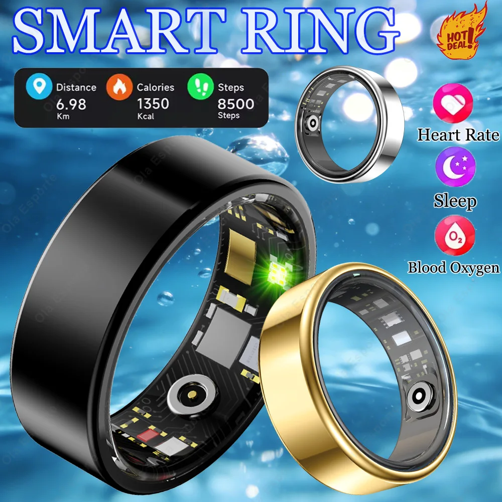 New Multi-Functional Smart Ring Men Women With Charging Case Heart Rate Blood Oxygen Monitoring Waterproof For Android iOS R12