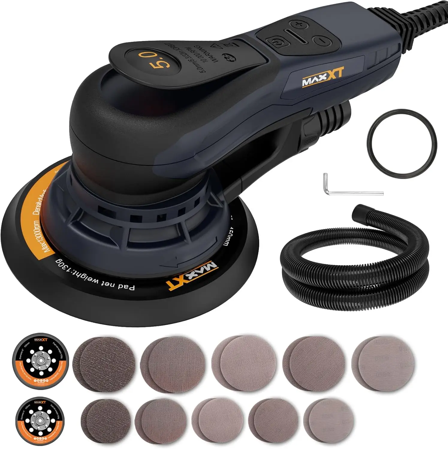 Electric 5mm Random Orbital Sander,Palm Sander with Brushless Motor,5&6Inch Sanding Pads,Central Vacuum,Sanders for Woodworking.