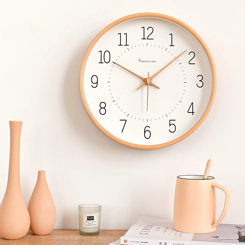 

Japanese Style Simple Wall Clock Solid Wood Ins Clock Nordic Fashion Modern Mute Clock for Living Room Dining Room Decorations B