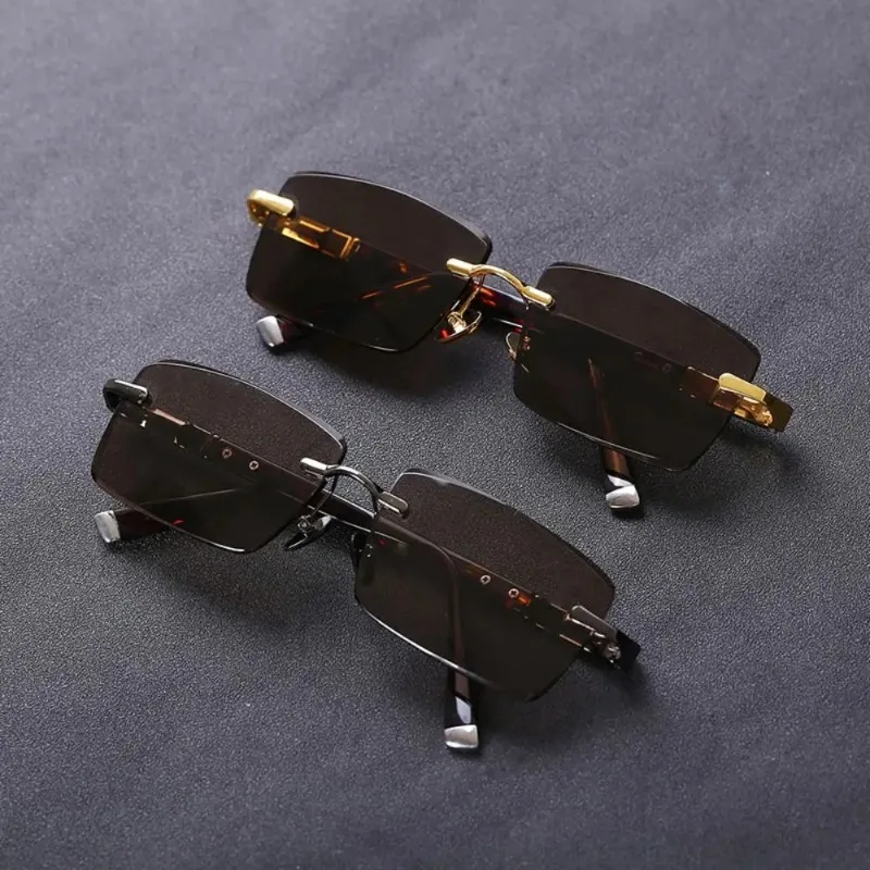 Retro Frameless Rectangle Men's Sunglasses Green Luxury Women Fashion Goggles Outdoor Traveling Glasses Driving Eyewear