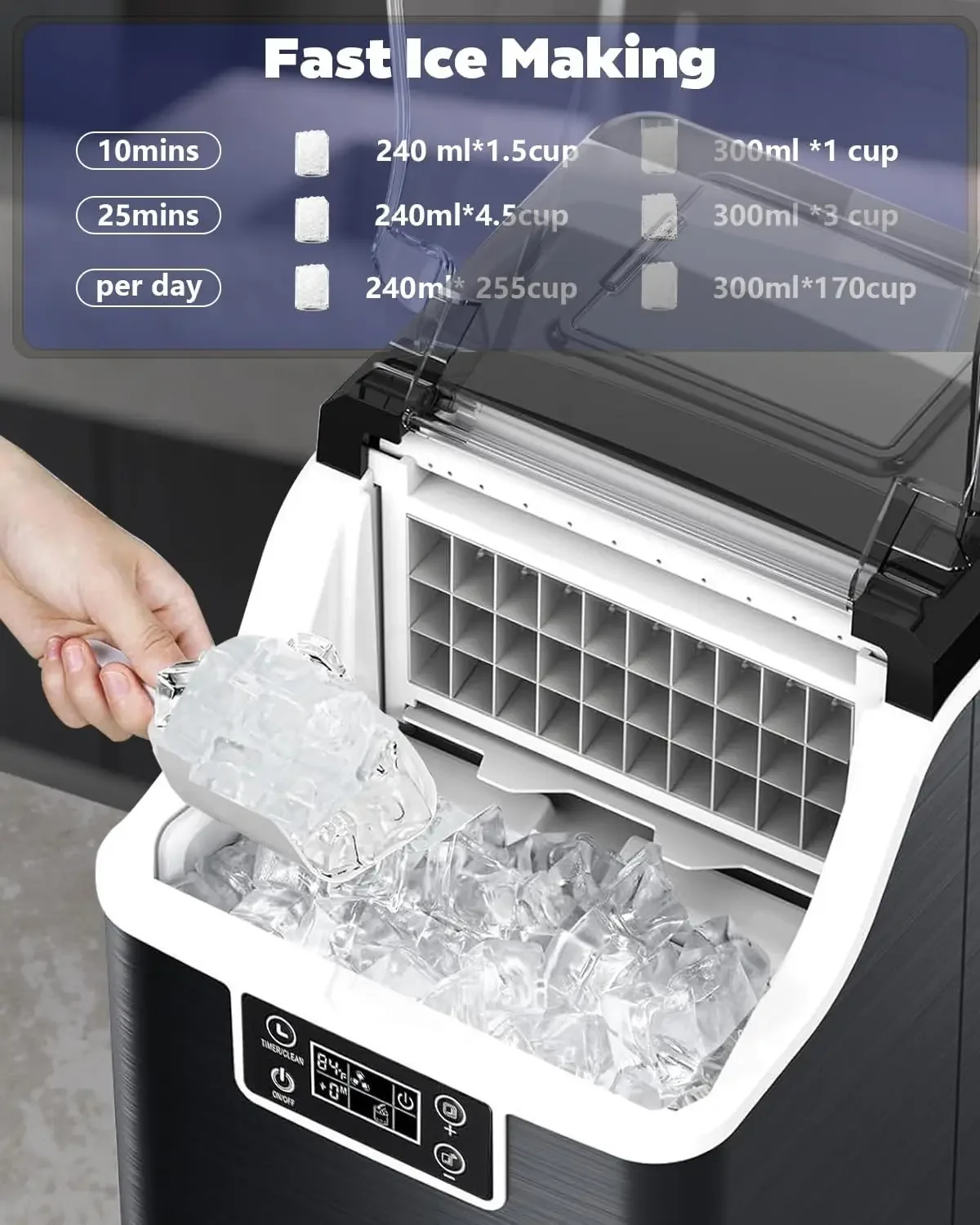 NEW Ice Makers Countertop 45lbs,2-Ways Add Water,Ice Maker Self Cleaning,Ice Size Control,24H Timer,Party Countertop Ice Maker