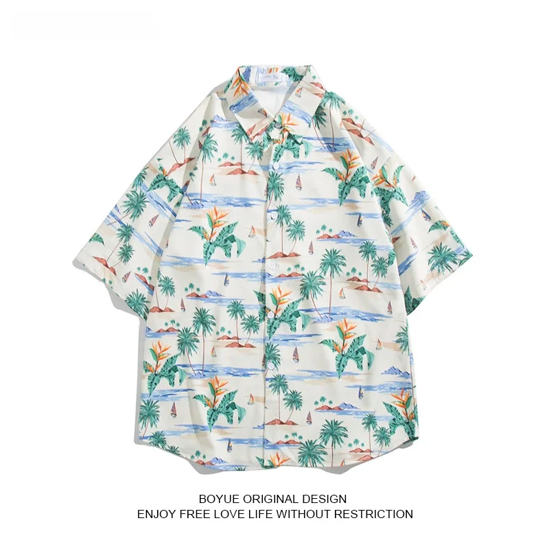 

Boyue Summer Vaion Print Beach ort Sve Men's irt Lazy Sle Home Spwear Casual Loose Fit Youth Faion