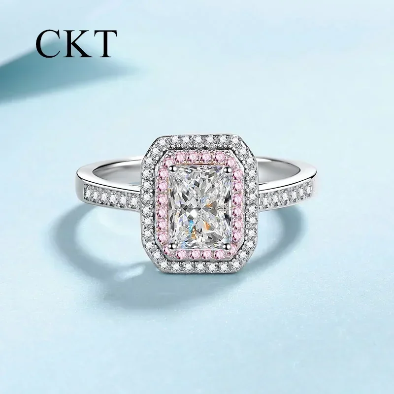 

Роскошные платиновые кольца из белого золота 18 карат Pt950, 1 карат, квадратные кольца с сахарным муассанитом и бриллиантами, сладкий темпераментный подарок для подруг, ювелирные изделия