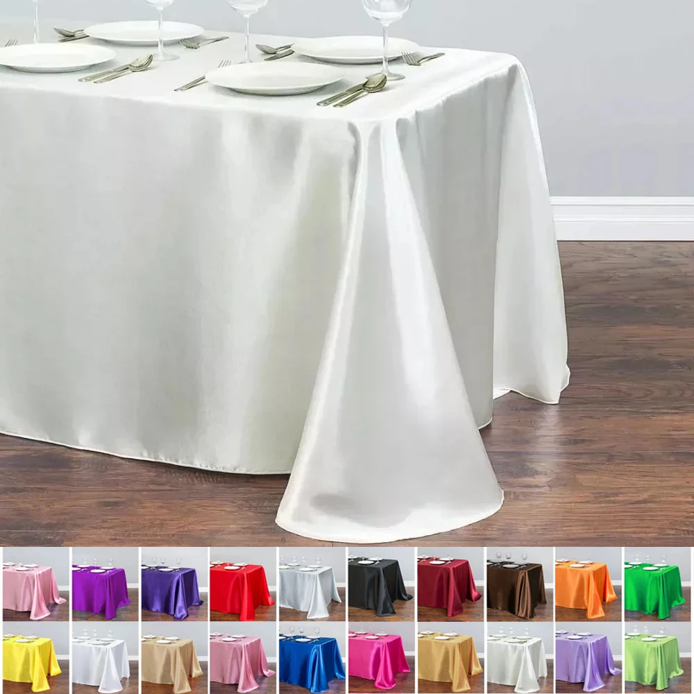 

Rectangle Satin Tablecloth Wedding Table Cloth White for Christmas Baby Shower Birthday Events Banquet Decor Home Dining Table