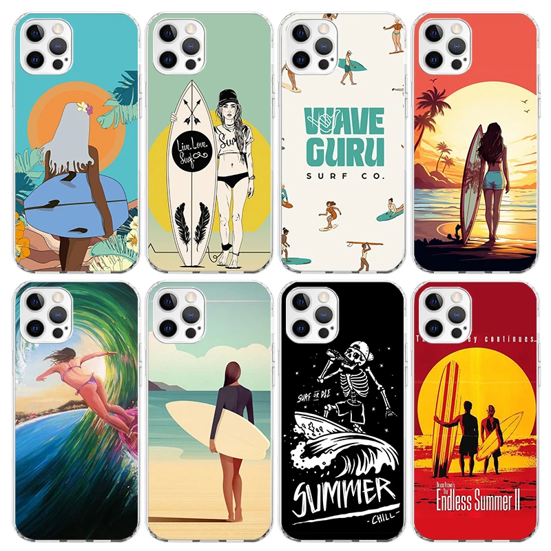 Surf Board Aesthetic Phone Case For Apple iPhone 11 13 14 15 16 12 Pro Max SE X XR XS 7 8 Plus Pattern Soft TPU Back Cover 11 13